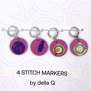 della Q Stitch Marker Sets - Fabric Print Collection - Coffee and Yarn Purple