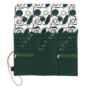 della Q Tri-Fold Circular Needle Case - 1145 - Fabric Print Collection - Coffee and Yarn Green