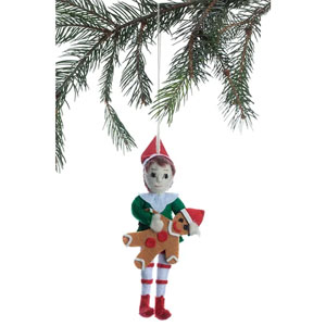 Silk Road Bazaar Handmade Felt Ornaments - Elf w/ Gingerbread